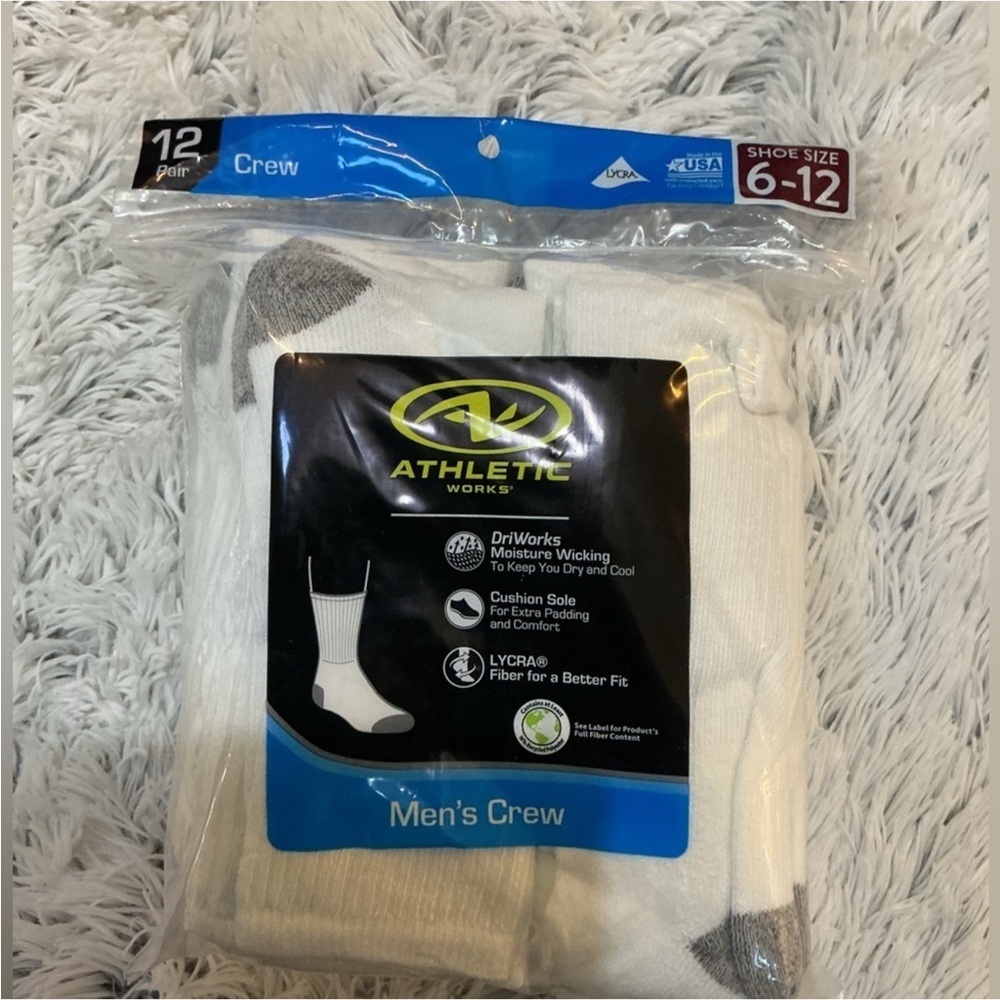Athletic Works Men’s white crew socks shoe size 6-12 New